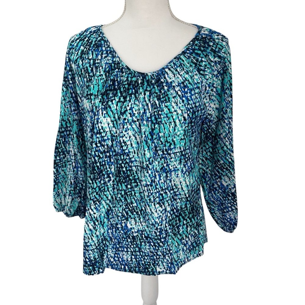 Jude Connally Blue Printed 3/4th Length Sleeve Blouse Small Women #392
